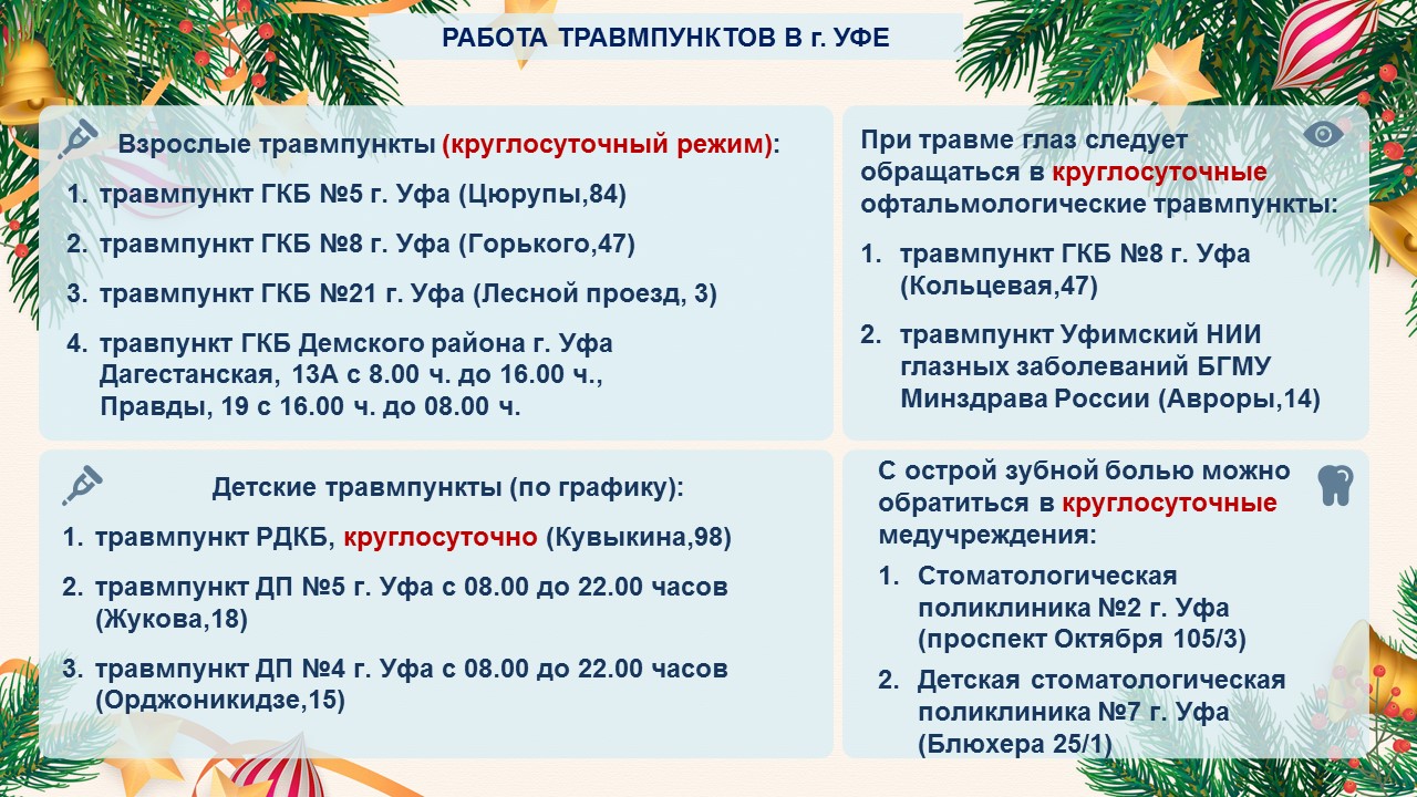 График работы ГБУЗ ГБ №9 г.Уфа с 31.12.2022 по 08.01.2023